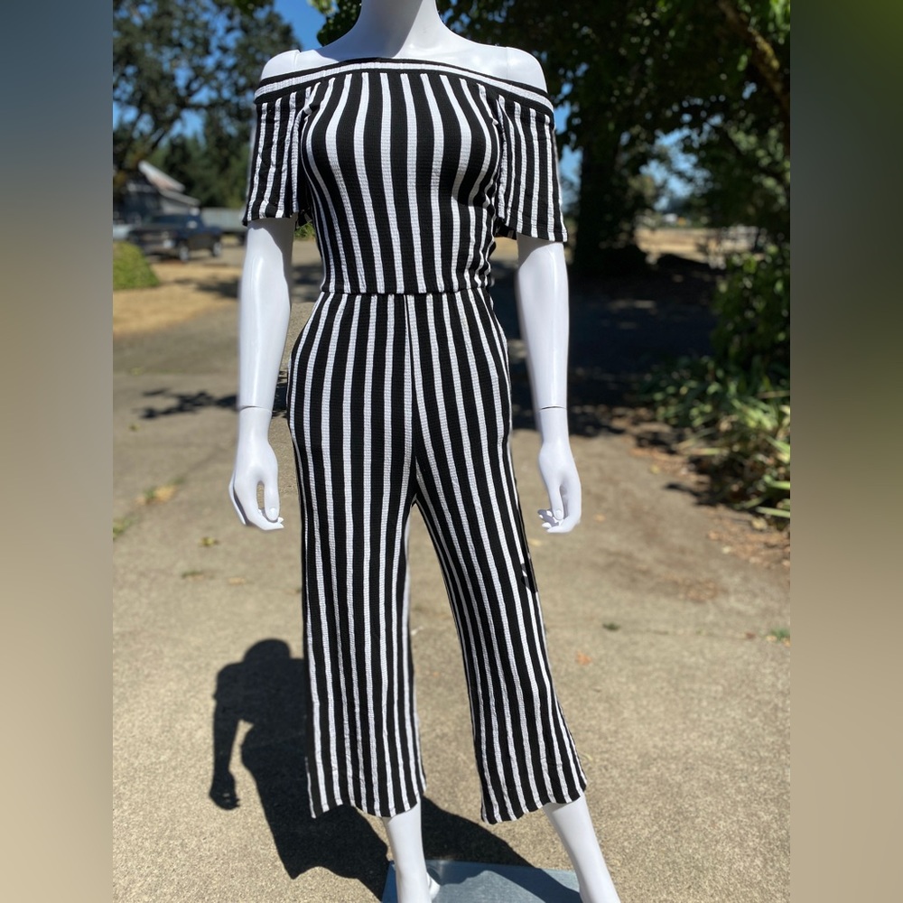 Love Tree Black and White Striped Jumpsuit